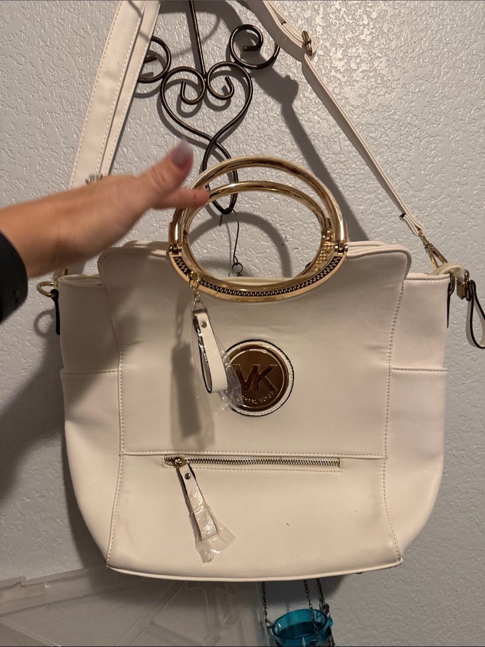 Michael Kors Cream Shoulder Tote with Gold Ring Handles